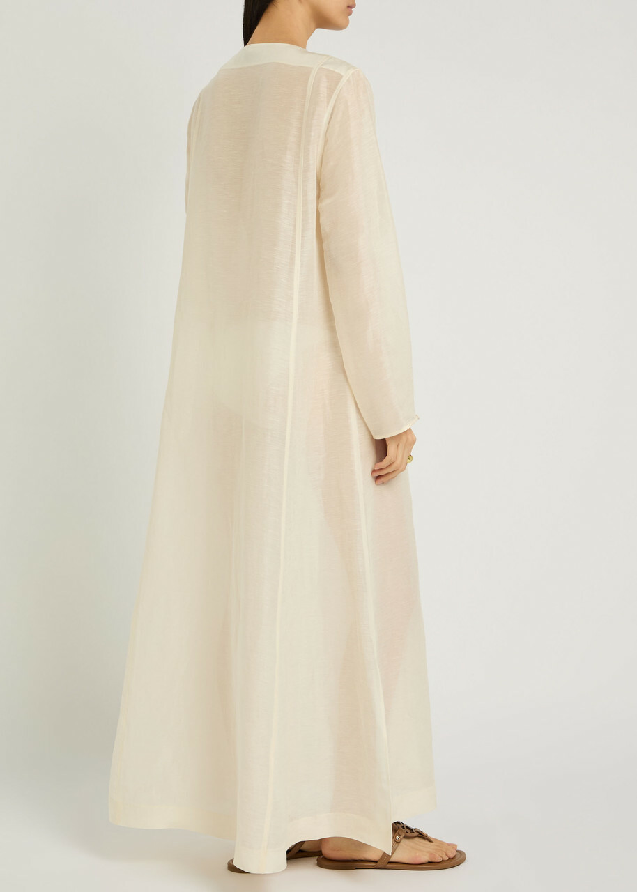 Tory Burch Pintucked Linen and Silk-blend Kaftan Ivory