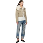 R13 Taupe Double Collar Sherpa Trucker Jacket
