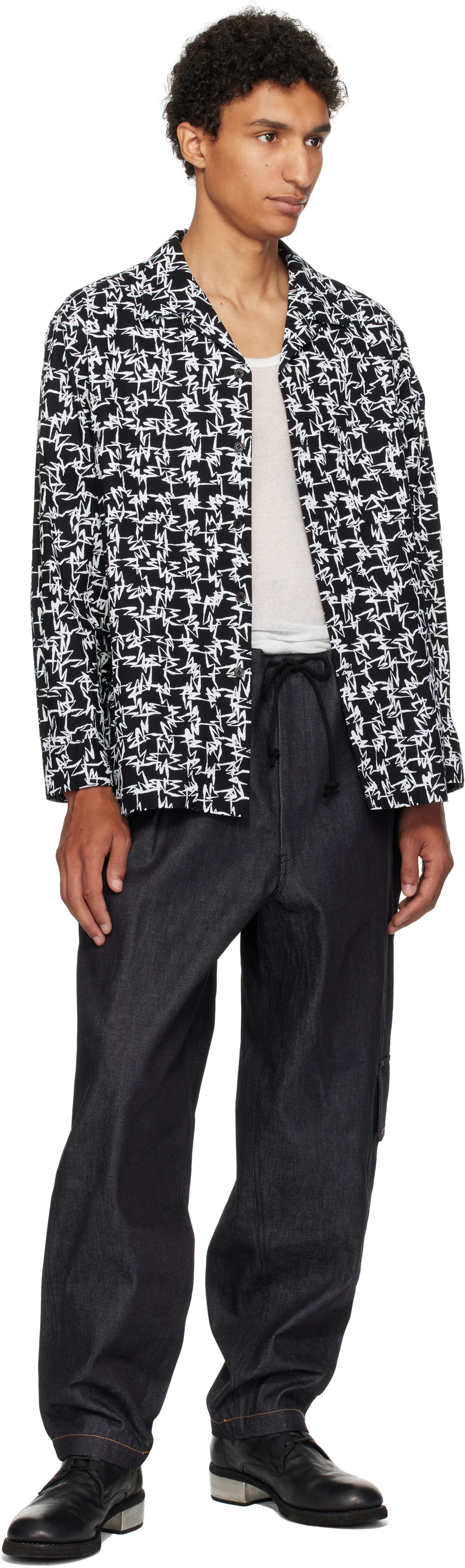 Y's For Men Black Open Collar Shirt