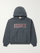 Remi Relief - Akiramete Distressed Printed Cotton-Jersey Hoodie - Black