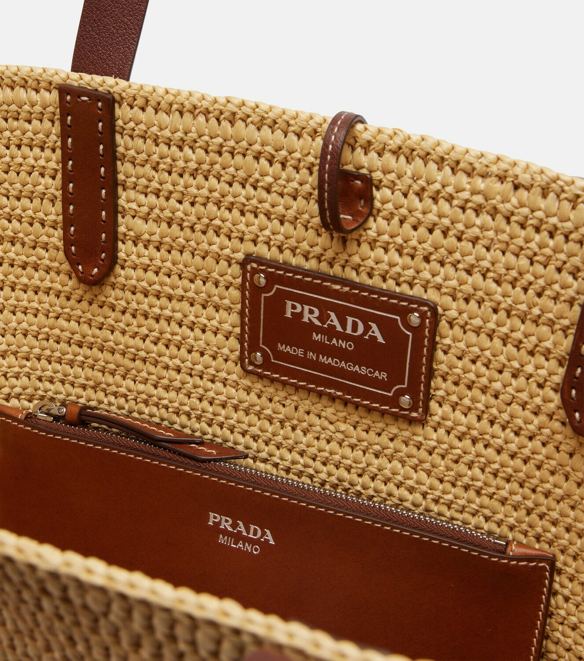 Prada Medium raffia-effect crochet basket bag