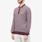 Fred Perry Authentic Men's Long Sleeve Texture Knit Polo Shirt in Oxblood