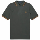 Fred Perry Men's Original Twin Tipped Polo Shirt in Night Green/Dark Caramel