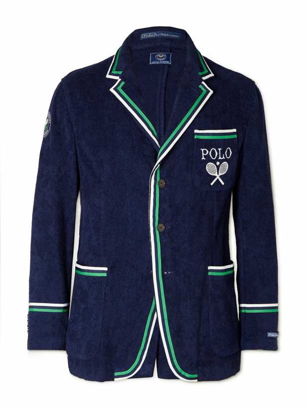 Photo: Polo Ralph Lauren - Wimbledon Appliquéd Logo-Embroidered Wool and Linen-Blend Blazer - Blue