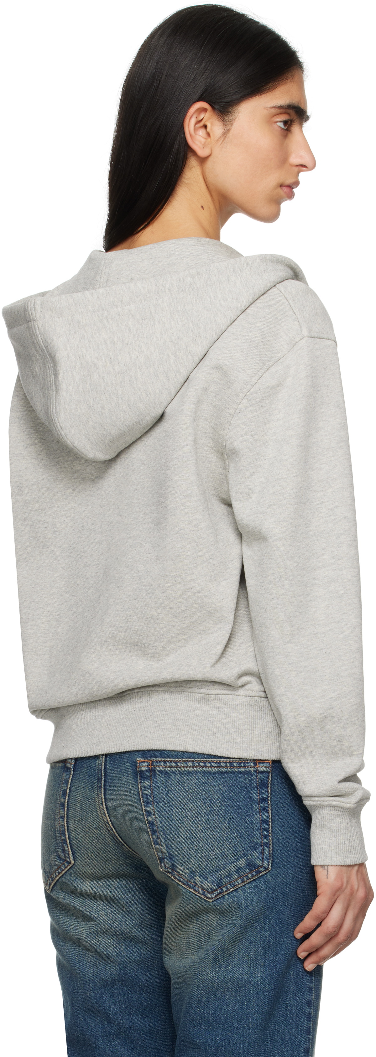 AMI Paris Gray Cotton Ami de Coeur Zipped Hoodie