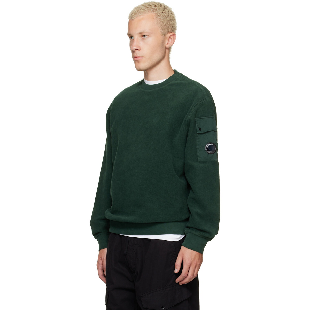 C.P. Company Green Crew Neck Brushed Emerized Diagonal Fleece Sweatshirt