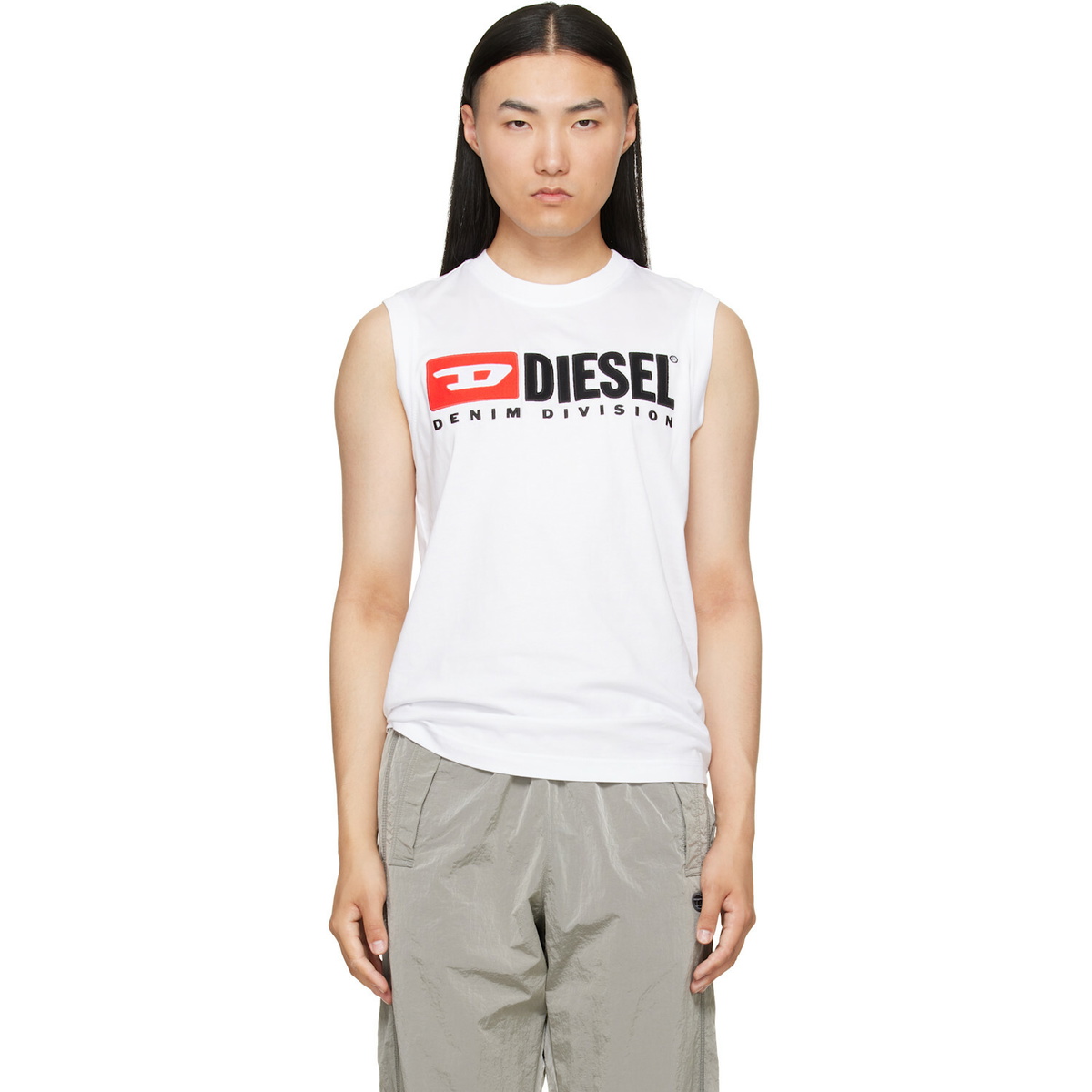Diesel White Chest Logo Print Tank Top
