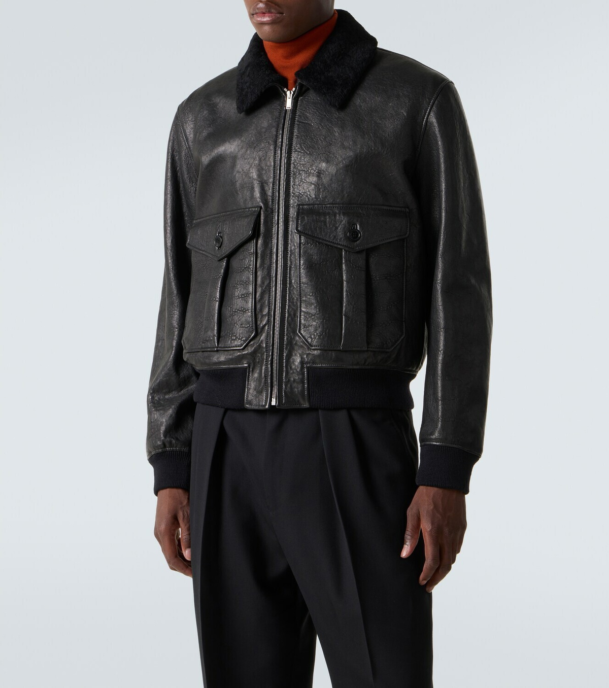 Saint Laurent Shearling-trimmed leather bomber jacket