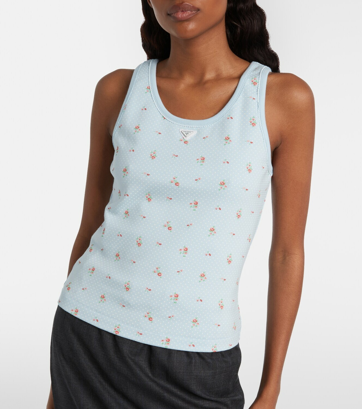 Prada Floral cotton-blend tank top
