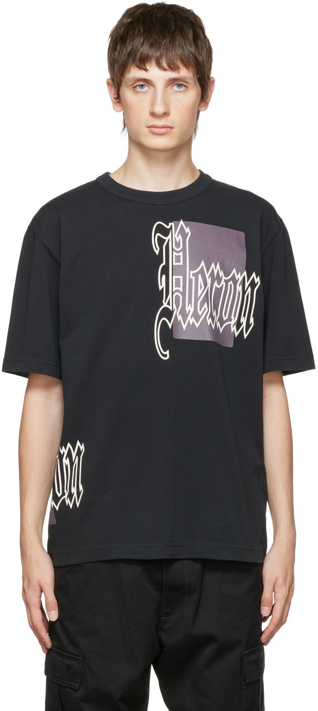 Heron Preston Black Gothic Color Blocks TShirt Heron Preston