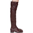 Prada Burgundy Buckle Over-the-Knee Boots