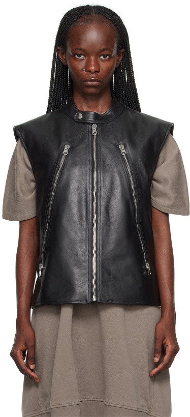 Photo: MM6 Maison Margiela Black Cap Sleeve Leather Vest