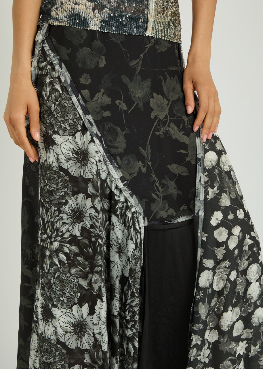 Maison Margiela Panelled Floral-print Embellished Silk Midi Skirt Multicoloured