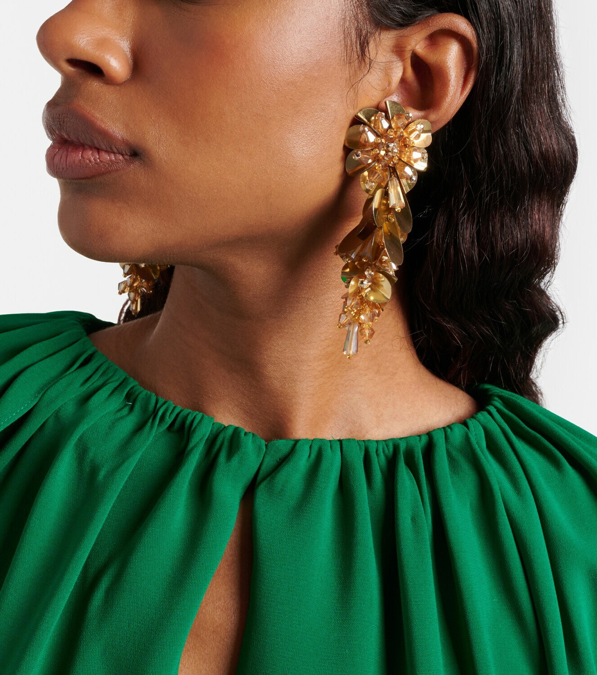 Oscar de la Renta Bouquet embellished drop clip-on earrings