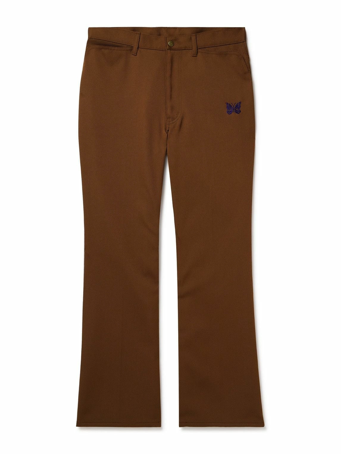 Photo: Needles - Slim-Fit Bootcut Logo-Embroidered Twill Trousers - Brown