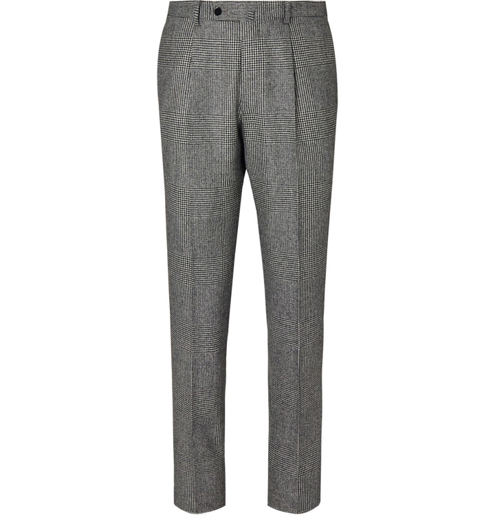 Photo: Beams F - Black Slim-Fit Prince of Wales Checked Super 100s Wool Suit Trousers - Black