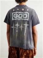 SAINT Mxxxxxx - FORSOMEONE Saint Printed Distressed Cotton-Jersey T-Shirt - Gray