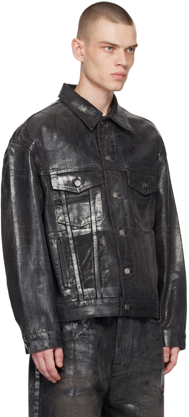 We11done Black Foil Coated Trucker Denim Jacket We11done