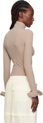 Pushbutton Beige Scrunchie Sleeve Jersey Turtleneck