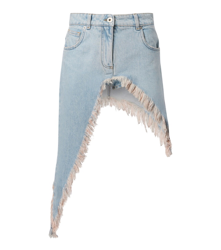 Photo: Blumarine Asymmetric distressed denim miniskirt