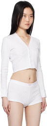 Alexander Wang White Crystal Hotfix Long-Sleeve Waffle Cardigan