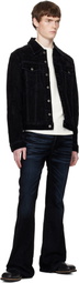 COÛT DE LA LIBERTÉ Black Johnny Stretch Suede Denim Trucker Jacket