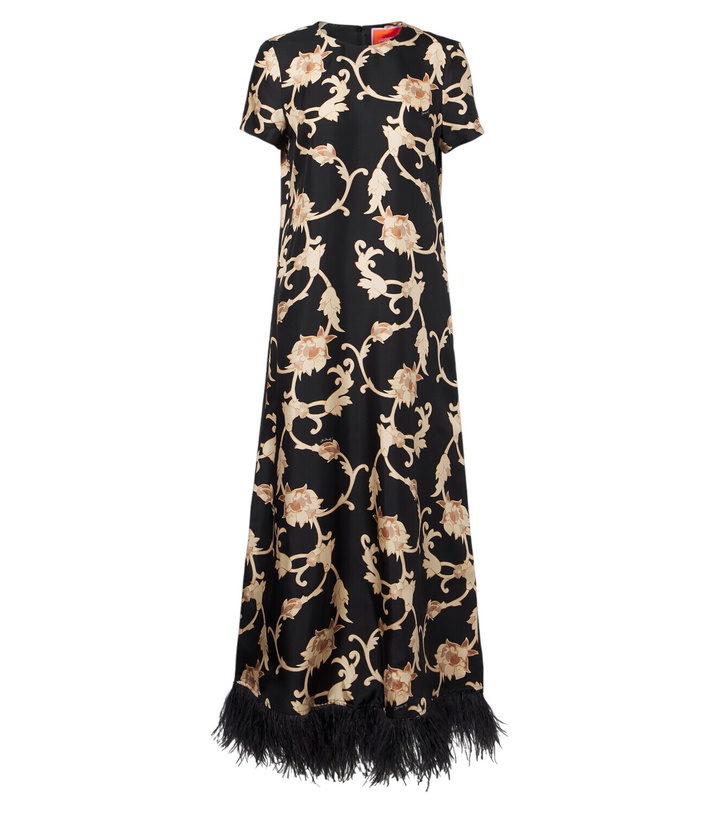 Photo: La DoubleJ Buttercup feather-trimmed silk maxi dress