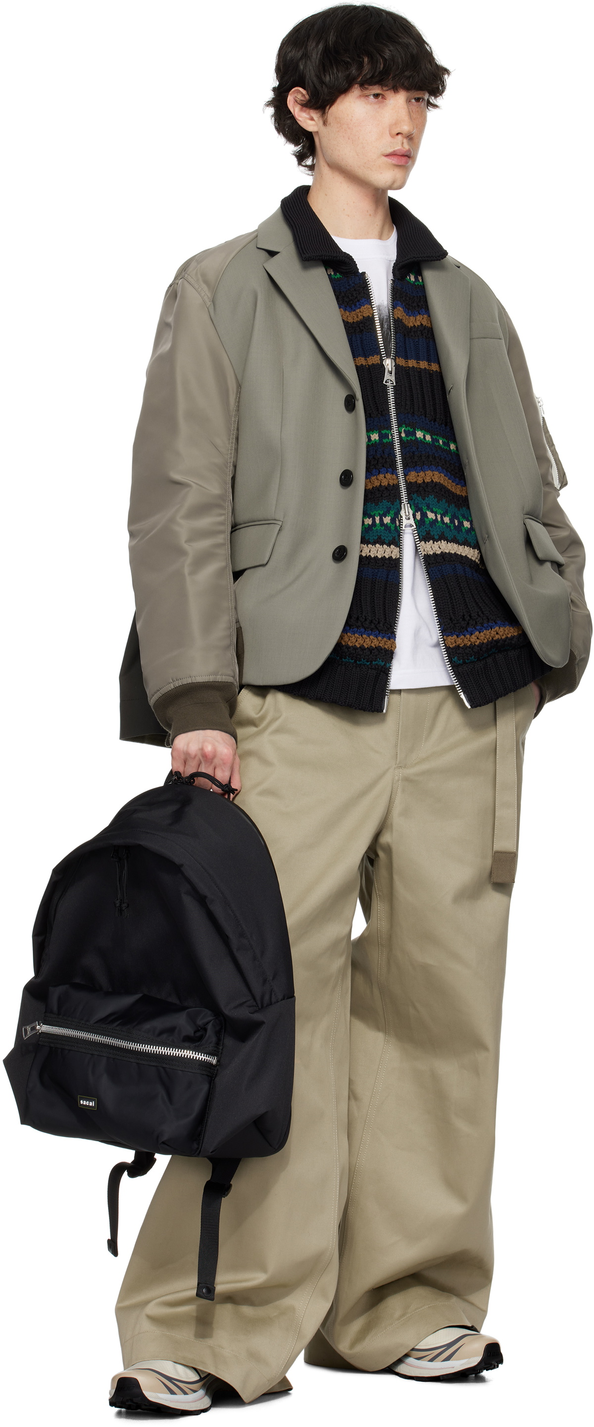 sacai Khaki Suiting Bonding Mix Blazer Sacai