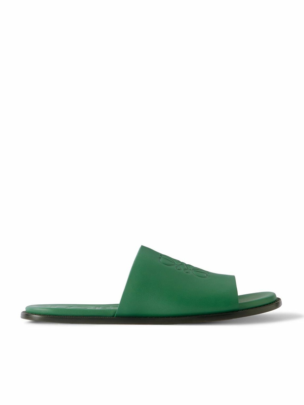 Photo: LOEWE - Paula's Ibiza Logo-Debossed Leather Slides - Green