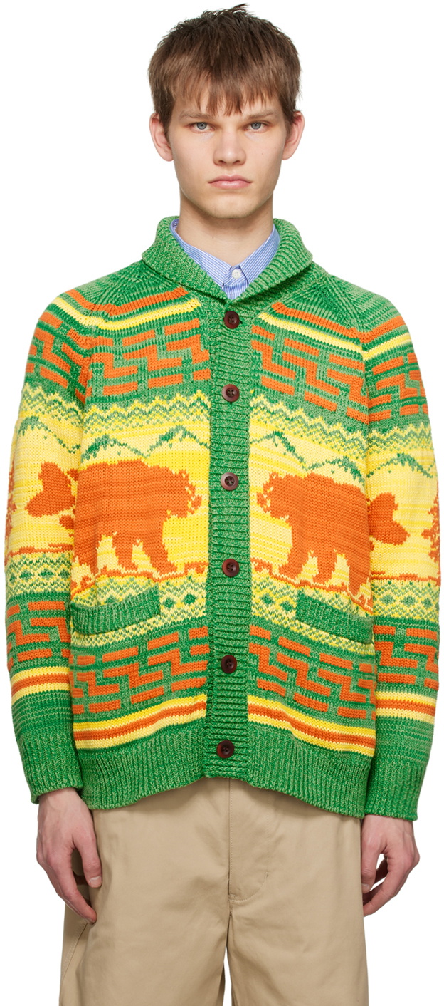 Junya Watanabe Green Button-Up Cardigan
