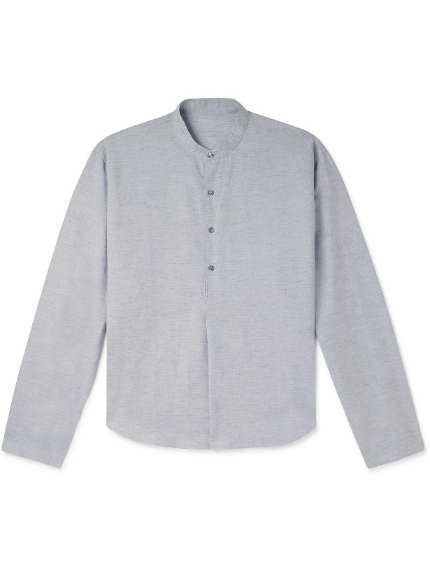 Photo: Stòffa - Grandad-Collar Linen and Cotton-Blend Half-Placket Shirt - Gray