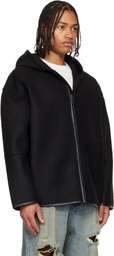 032c Black Neoprene Zip Up Hooded Jacket