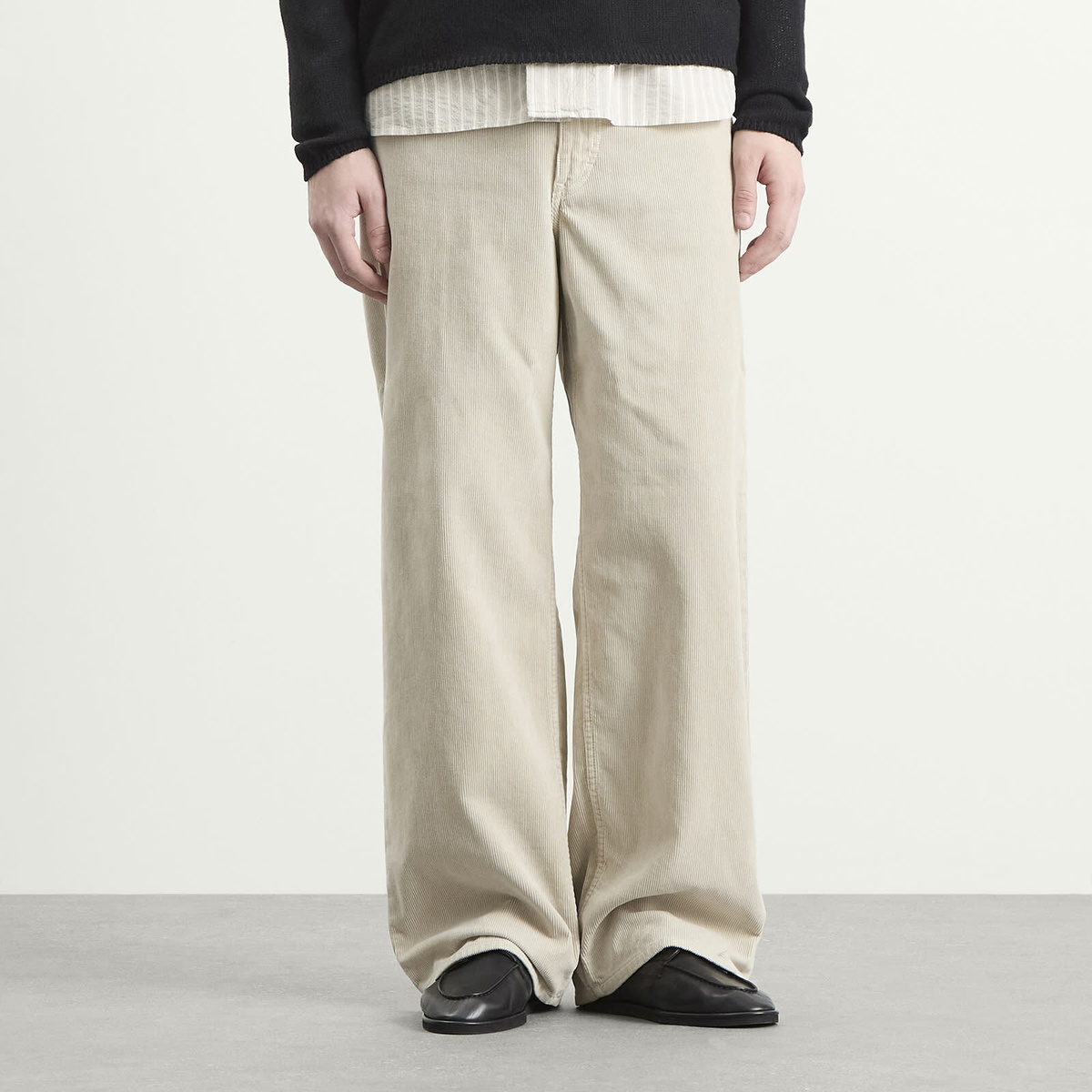 Auralee Men's Garment-Dyed Corduroy Wide Pants in White Khaki