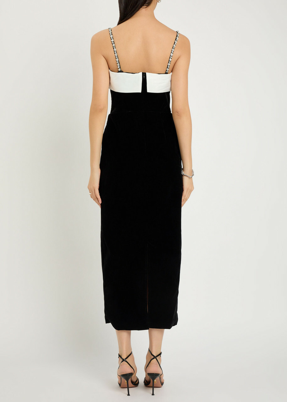 Sister Jane Kelly Bow-appliquéd Velvet Midi Dress Black And White