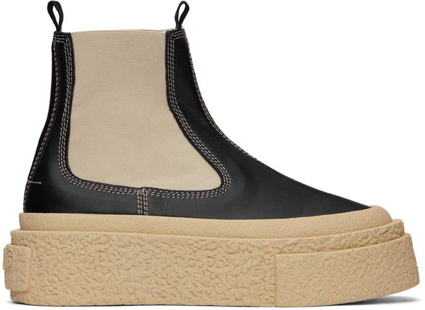 MM6 Maison Margiela Black Leather Platform Chelsea Boots MM6