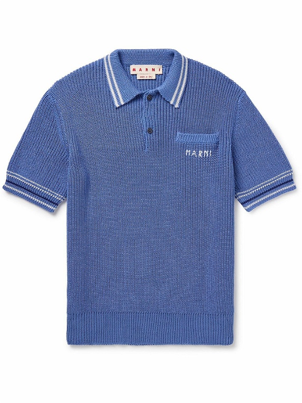 Photo: Marni - Logo-Embroidered Striped Cotton Polo Shirt - Blue