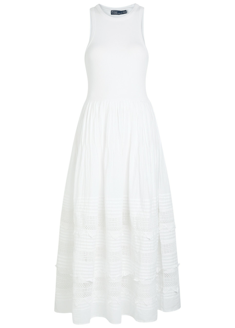 Polo Ralph Lauren Embroidered Stretch-cotton Midi Dress White