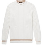 Loro Piana - Slim-Fit Striped Cable-Knit Cotton and Cashmere-Blend Sweater - White