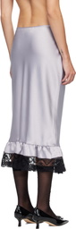 Anna Sui Silver Boudoir Satin Lace Midi Skirt