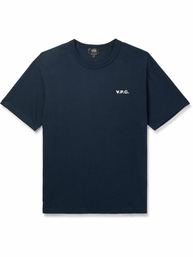 Photo: A.P.C. - Logo-Flocked Cotton-Jersey T-Shirt - Blue