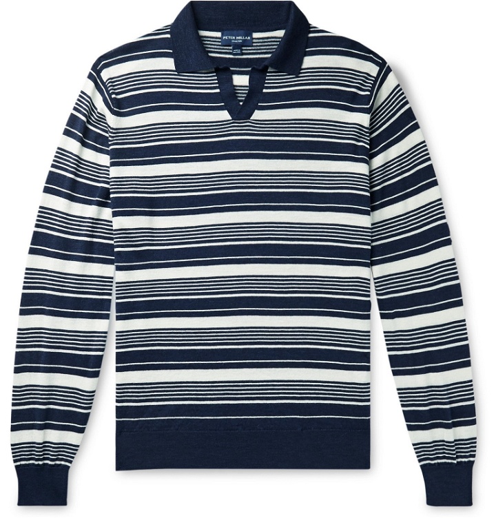 Photo: Peter Millar - Spring Sails Striped Merino Wool, Silk and Linen-Blend Polo Shirt - Blue