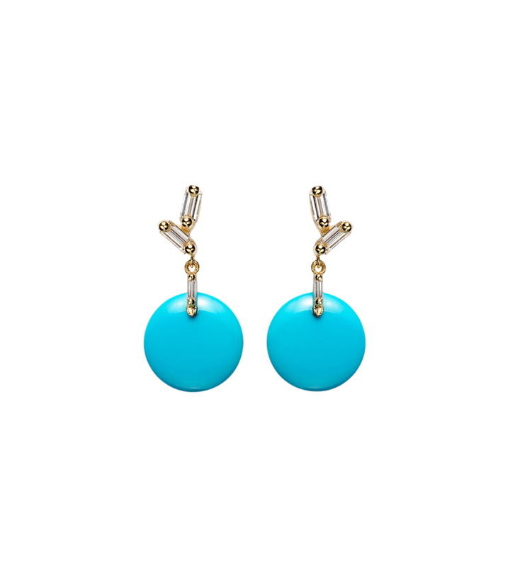 Photo: Suzanne Kalan 18kt gold drop earrings with diamonds and turquoise