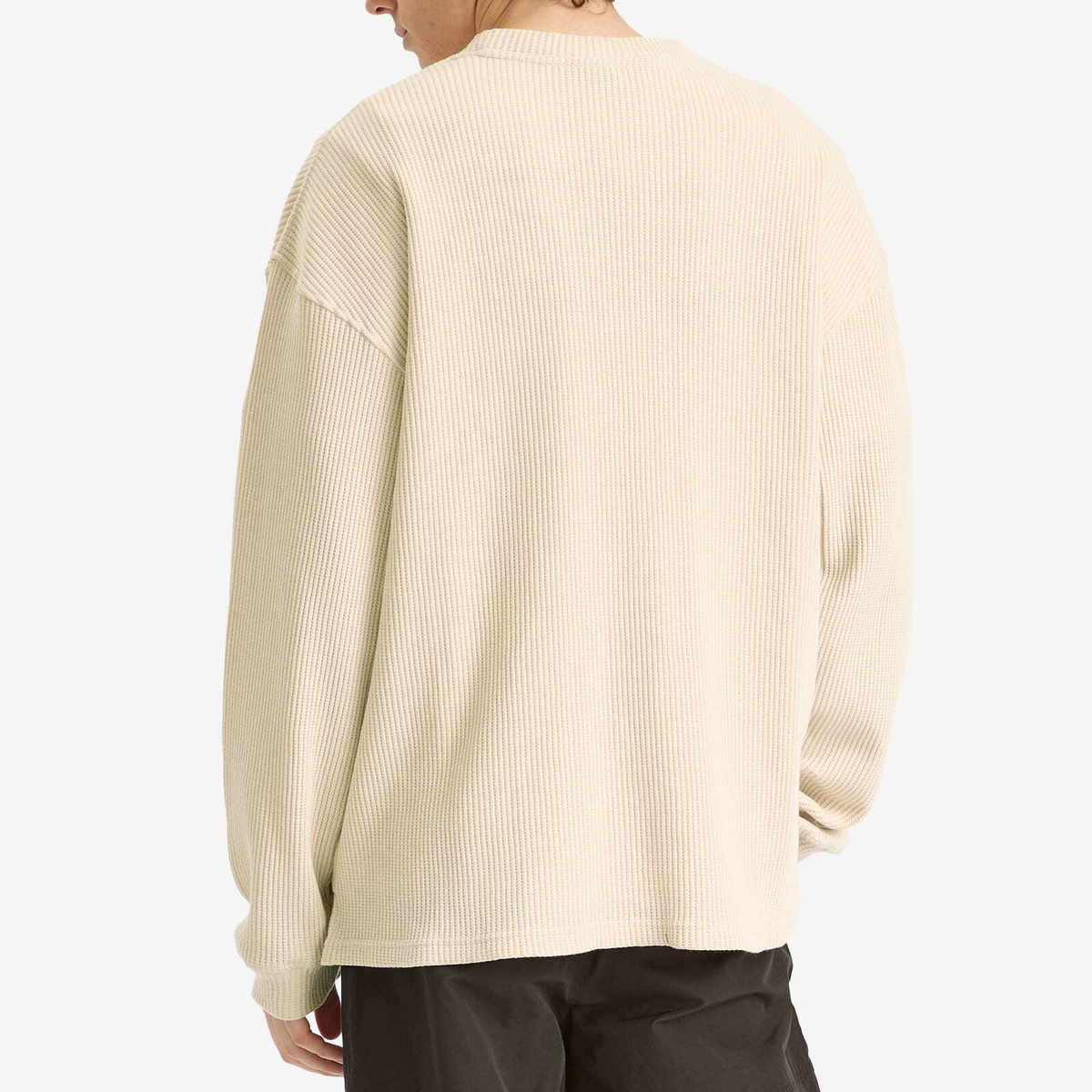 FrizmWORKS Men's Oversized Waffle Pocket Long Sleeve T-Shirt in Cream