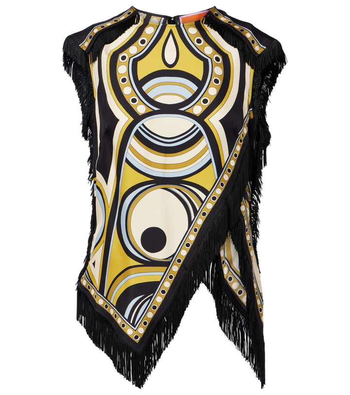 Photo: La DoubleJ Scarf fringed printed silk voile top