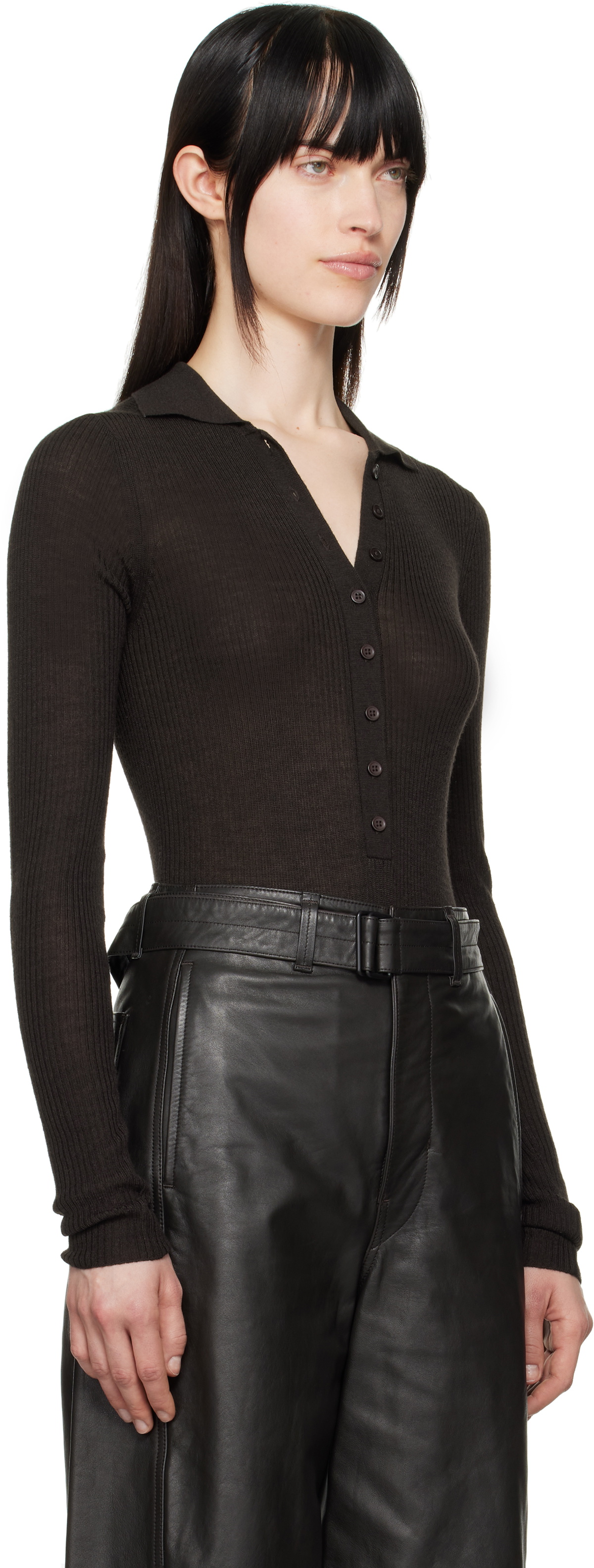The Frankie Shop Brown Solana Polo Bodysuit