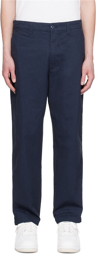 Photo: AAPE by A Bathing Ape Navy Embroidered Trousers