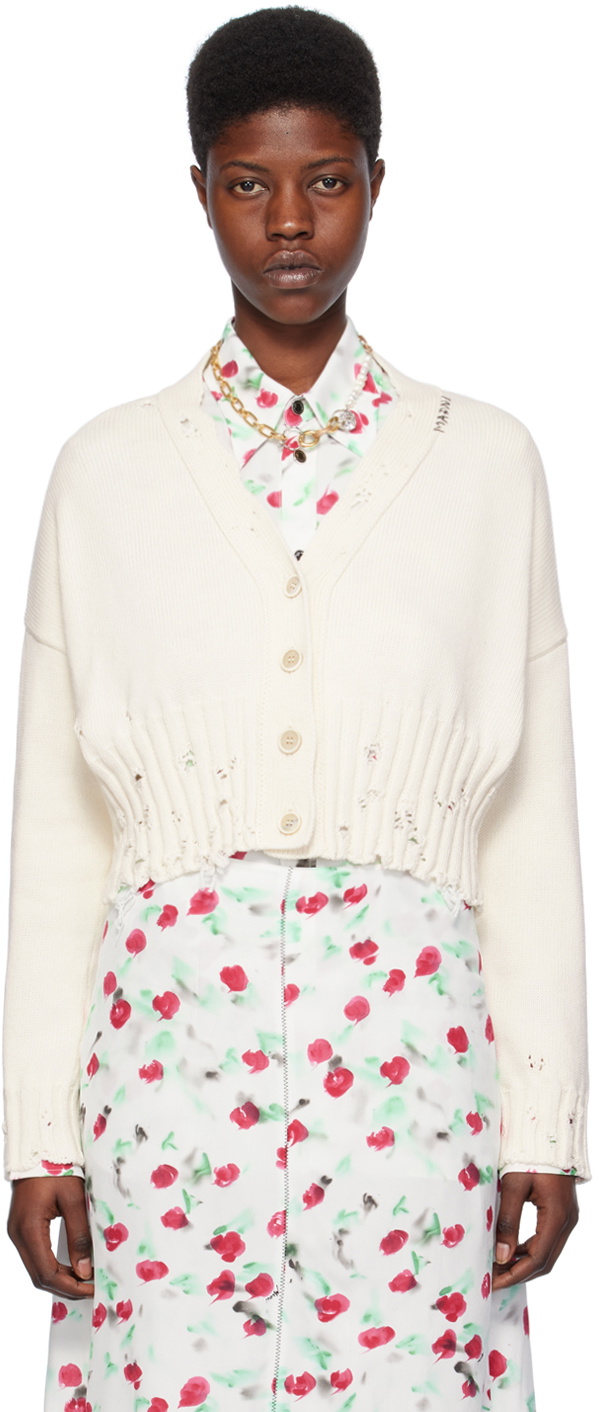 Marni White Disheveled Cardigan Marni