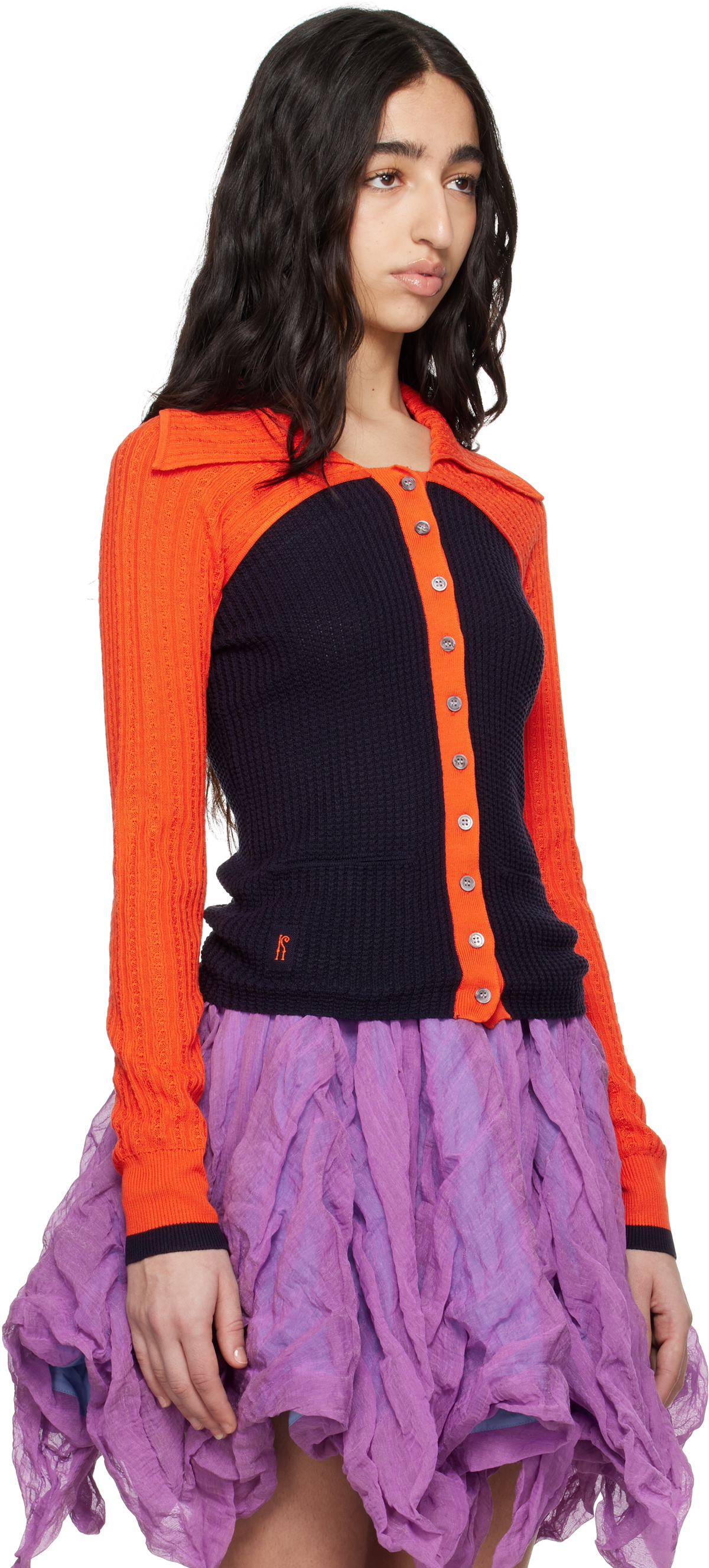 Kiko Kostadinov Navy & Orange Rover Knit Cardigan