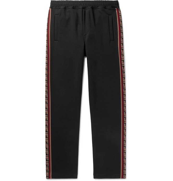 Photo: Fendi - Logo Jacquard-Trimmed Tech-Jersey Sweatpants - Black