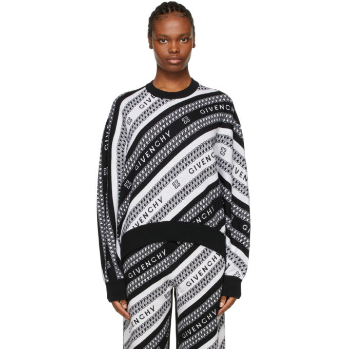 Givenchy White and Black Wool Jacquard Chain Sweater Givenchy